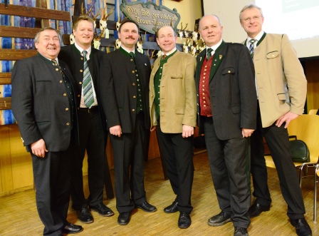 Gemeinsam am BJT Braunau: LAbg. Franz Weinberger, NR Manfred Hofinger, BJM Johann Priemaier, LR Max Hiegelsberger, LJM Josef Brandmayr und BR Ferdinand Tiefnig