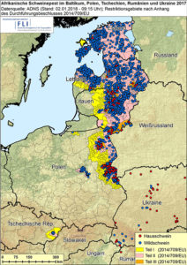 Karte: Gesamtübersicht 2017 - ASF im Baltikum, in Polen, der Ts