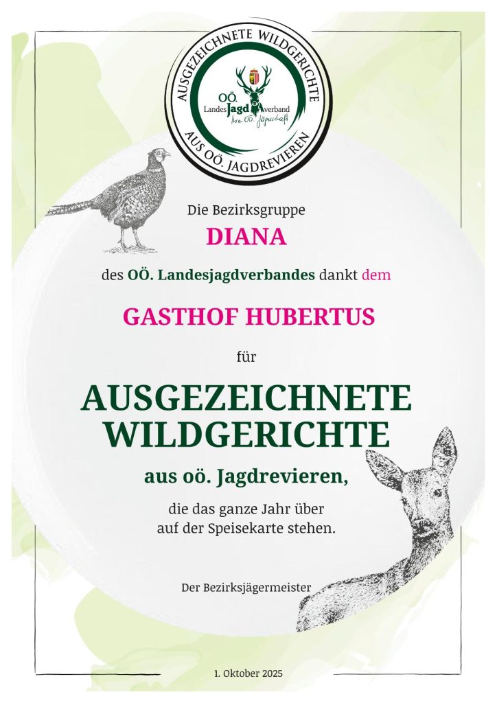 Wildbretplakette für ausgezeichnete Gastronomie, OÖ LJV