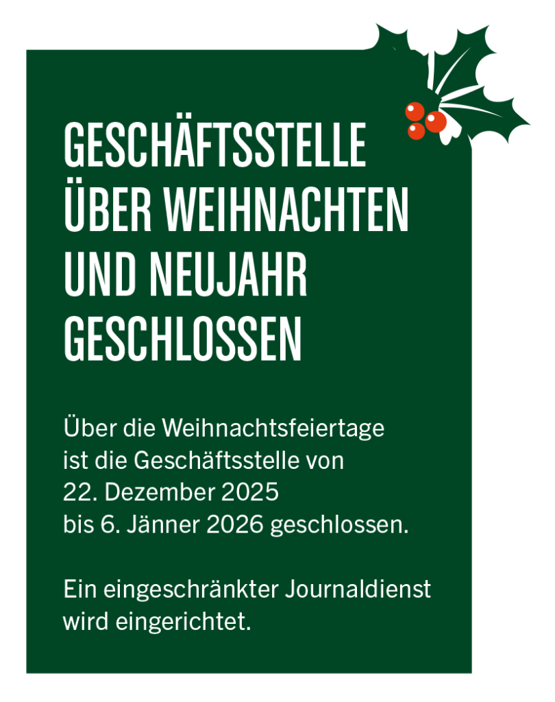 Geschäftsstelle geschlossen über Weihnachten und Neujahr geschlossen, OÖ LJV
