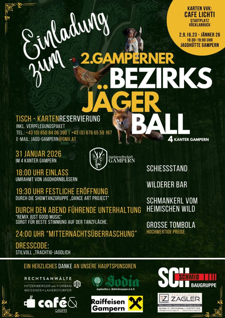 Einladung zum 2. Gamperner Bezirksjägerball, OÖ LJV