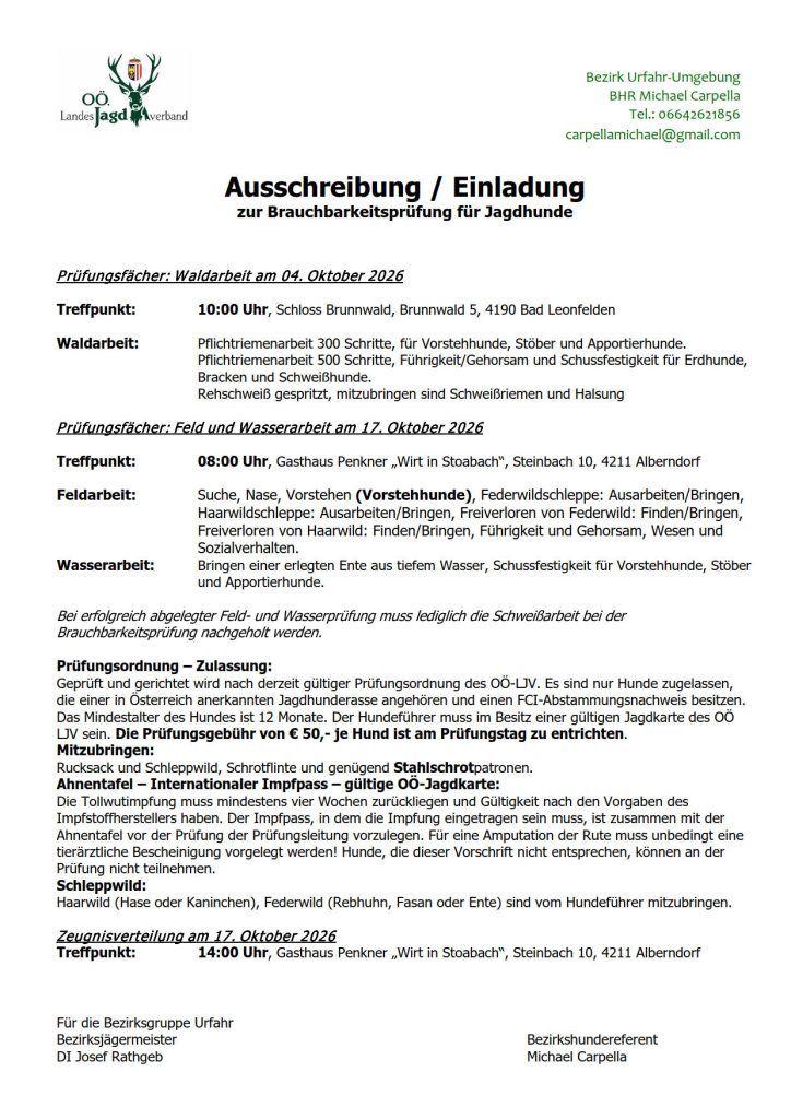 Einladung Brauchbarkeitspr&uuml;fung 2026, O&Ouml; LJV